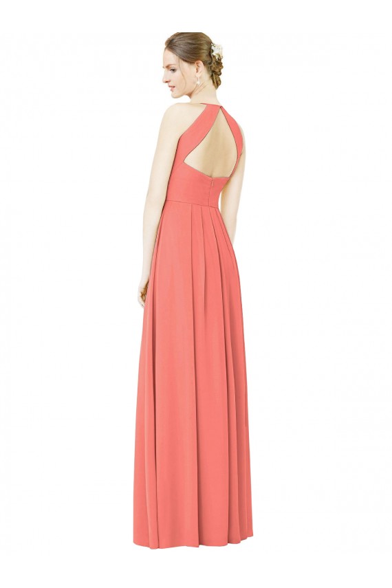 Corail Trapèze Licou Mousseline Longue Robes demoiselle d'honneur à Vendre