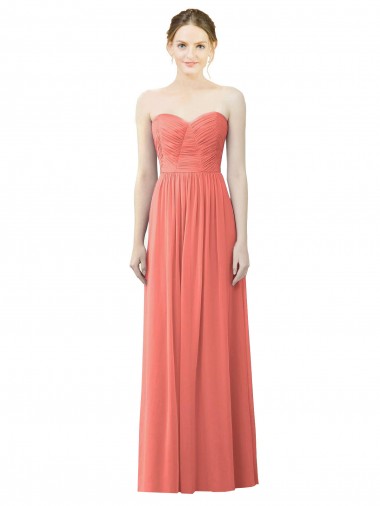 Corail Trapèze Sans bretelle Mousseline Longue Robes demoiselle d'honneur à Vendre