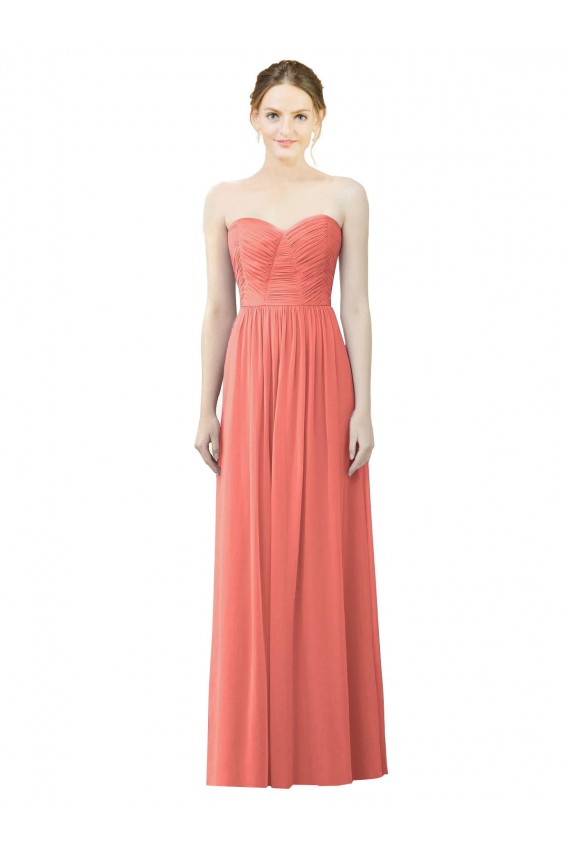 Corail Trapèze Sans bretelle Mousseline Longue Robes demoiselle d'honneur à Vendre