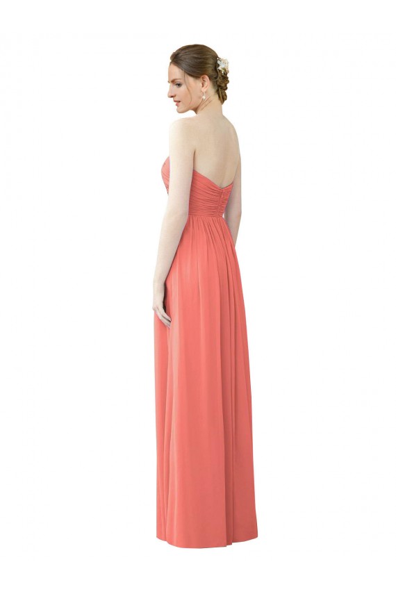 Corail Trapèze Sans bretelle Mousseline Longue Robes demoiselle d'honneur à Vendre