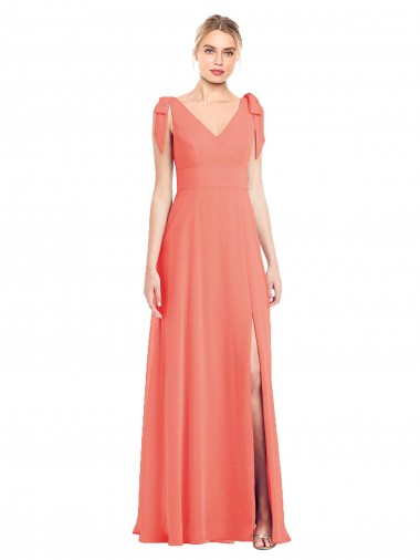 Corail Trompette Col V Mousseline Longue Robes demoiselle d'honneur à Vendre