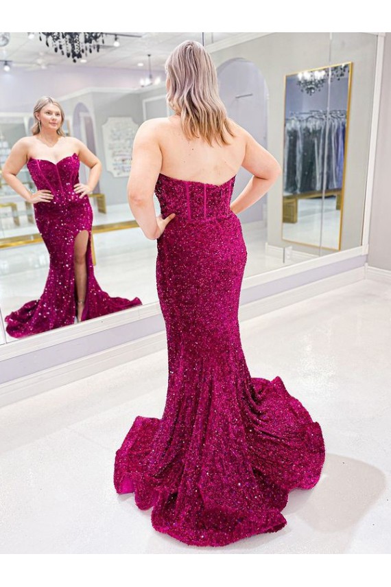 Couleur affichée Fourreau Balayage train Paillettes Velours Longue Robes de bal à Vendre