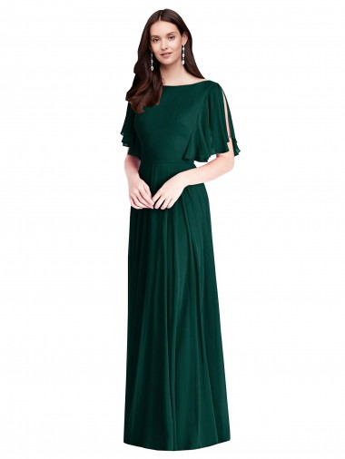 Evergreen Trapèze Bateau Mousseline Longue Robes demoiselle d'honneur à Vendre