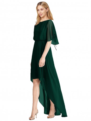 Evergreen Trapèze Col rond Mousseline Longue Asymétrique Robes demoiselle d'honneur à Vendre