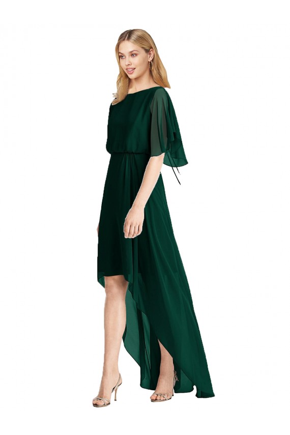 Evergreen Trapèze Col rond Mousseline Longue Asymétrique Robes demoiselle d'honneur à Vendre