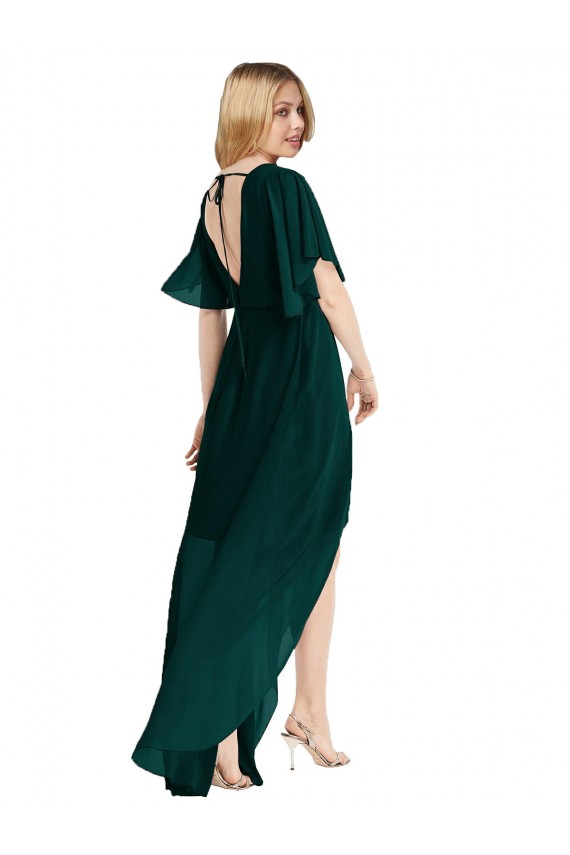Evergreen Trapèze Col rond Mousseline Longue Asymétrique Robes demoiselle d'honneur à Vendre