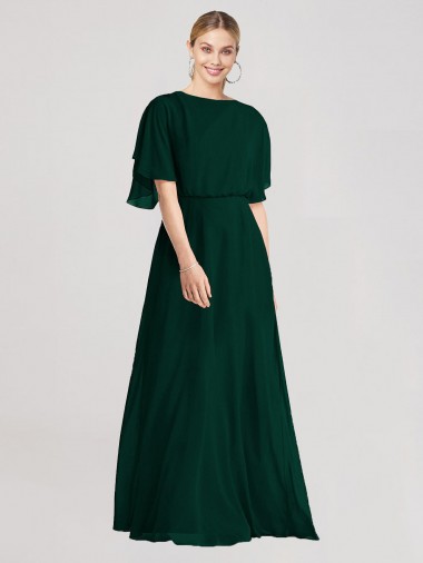 Evergreen Trapèze Col rond Mousseline Longue Robes demoiselle d'honneur à Vendre