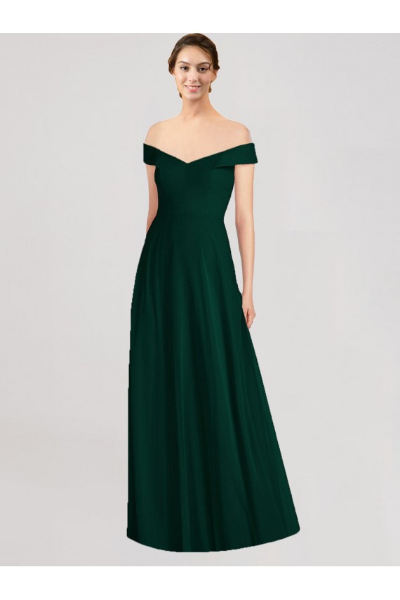 Evergreen Trapèze Épaule Dénudée Col V Mousseline Longue Robes demoiselle d'honneur à Vendre