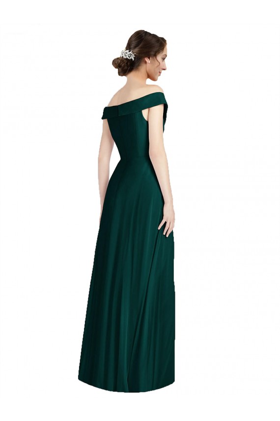 Evergreen Trapèze Épaule Dénudée Col V Mousseline Longue Robes demoiselle d'honneur à Vendre