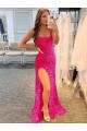 Fourreau Bretelles spaghetti Balayage train Paillettes Velours Longue Robes de bal à Vendre