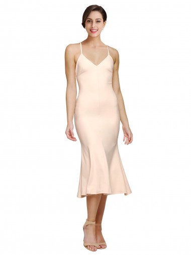 Fourreau Col V midi Crêpe Stretch Courte Robes demoiselle d'honneur / Robes de bal / Robes de cocktail à Vendre