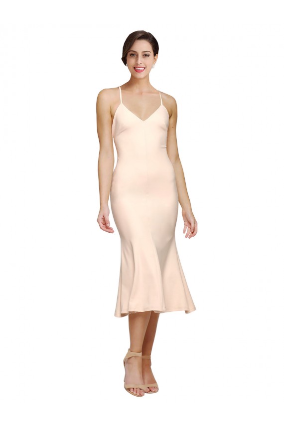 Fourreau Col V midi Crêpe Stretch Courte Robes demoiselle d'honneur / Robes de bal / Robes de cocktail à Vendre