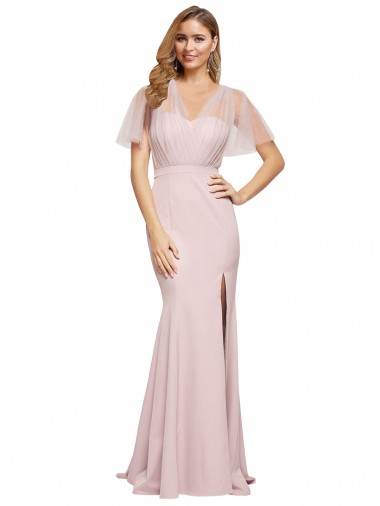 Fourreau Crêpe Stretch Tulle Longue Formelles Robes demoiselle d'honneur / Robes de soirée / Robes de bal à Vendre