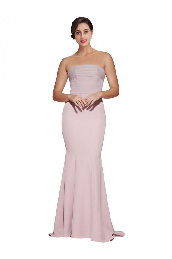 Fourreau Sans bretelle Balayage train Crêpe Stretch Longue Formelles Robes demoiselle d'honneur / Robes de soirée / Robes de bal à Vendre