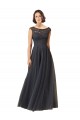 Gris ardoise Trapèze Bateau Tulle Dentelle Longue Robes demoiselle d'honneur à Vendre
