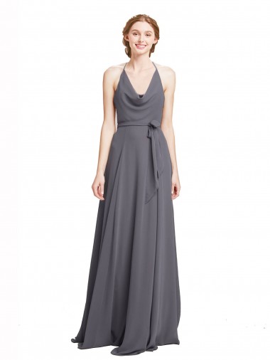 Gris ardoise Trapèze Bretelles spaghetti Mousseline Longue Robes demoiselle d'honneur à Vendre