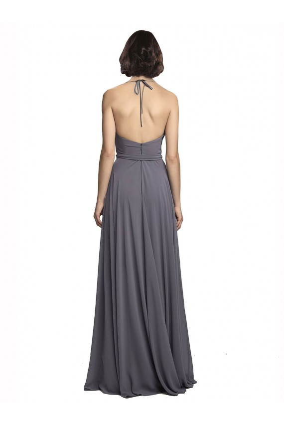 Gris ardoise Trapèze Bretelles spaghetti Mousseline Longue Robes demoiselle d'honneur à Vendre