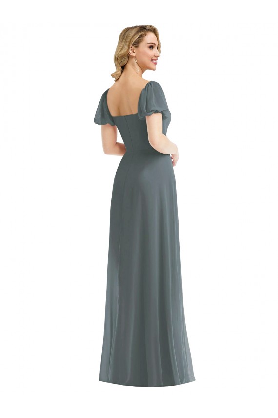 Gris ardoise Trapèze Col Carré Mousseline Longue Robes demoiselle d'honneur à Vendre