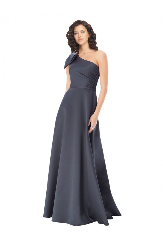 Gris ardoise Trapèze Satiné Longue Formelles Robes demoiselle d'honneur / Robes de soirée / Robes de bal à Vendre