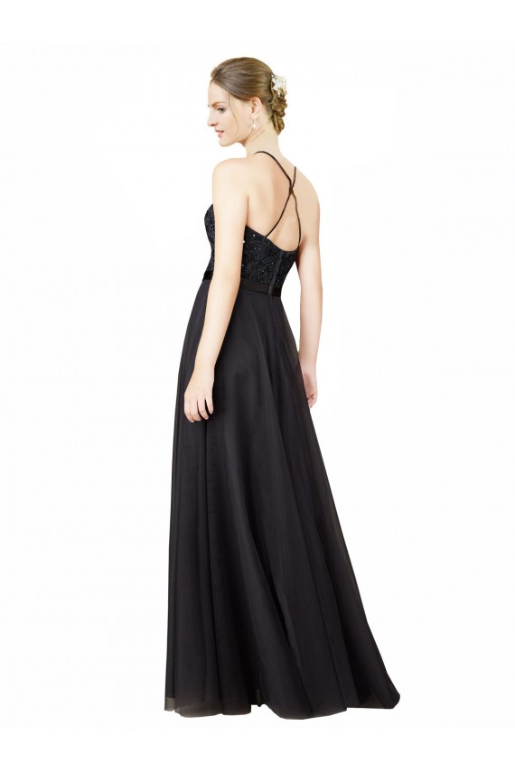 Gris ardoise Trapèze Tulle Dentelle Longue Robes demoiselle d'honneur à Vendre
