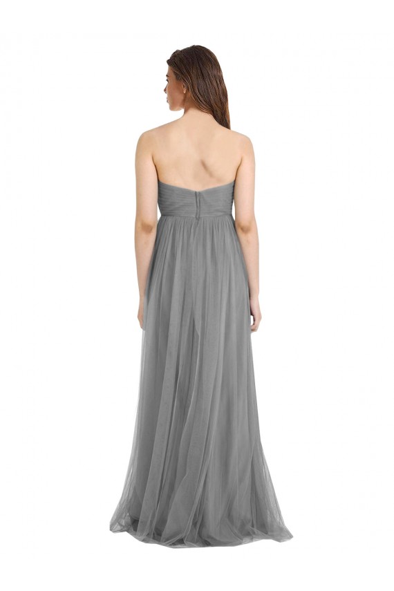 Gris ardoise Trapèze Tulle Longue Robes demoiselle d'honneur à Vendre