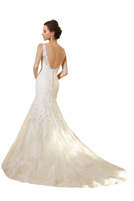 Ivoire & Champagne Sirène Col V Tulle Dentelle Robes de mariée à Vendre