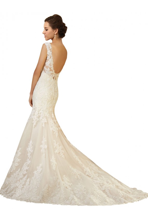 Ivoire & Champagne Sirène Col V Tulle Dentelle Robes de mariée à Vendre