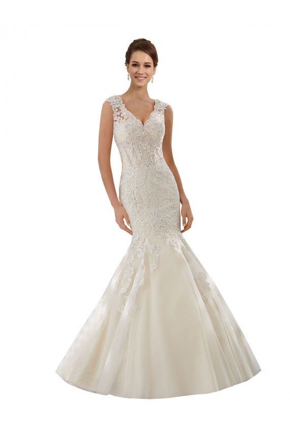 Ivoire & Champagne Sirène Col V Tulle Dentelle Robes de mariée à Vendre