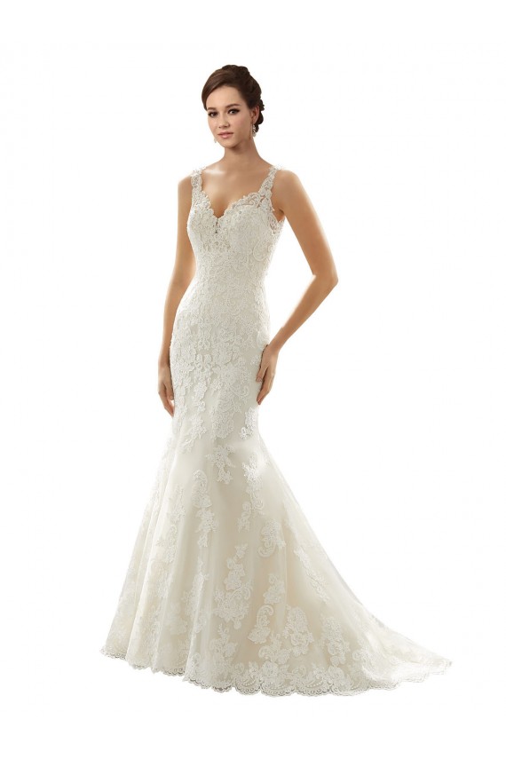 Ivoire & Champagne Sirène Col V Tulle Dentelle Robes de mariée à Vendre