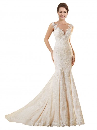 Ivoire & Champagne Sirène Illusion Dentelle Robes de mariée à Vendre