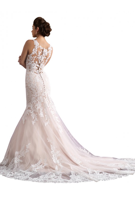 Ivoire & Champagne Sirène Illusion Traîne cathédrale Tulle Dentelle Robes de mariée à Vendre