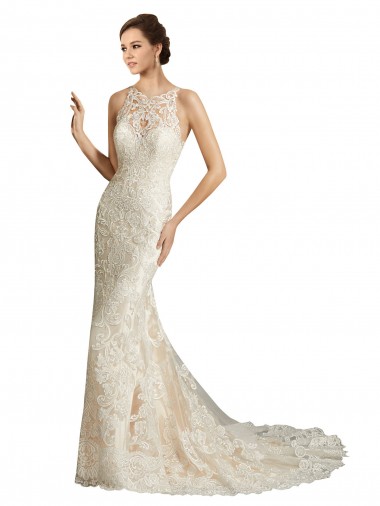 Ivoire & Champagne Sirène Illusion Tulle Dentelle Classique Robes de mariée à Vendre