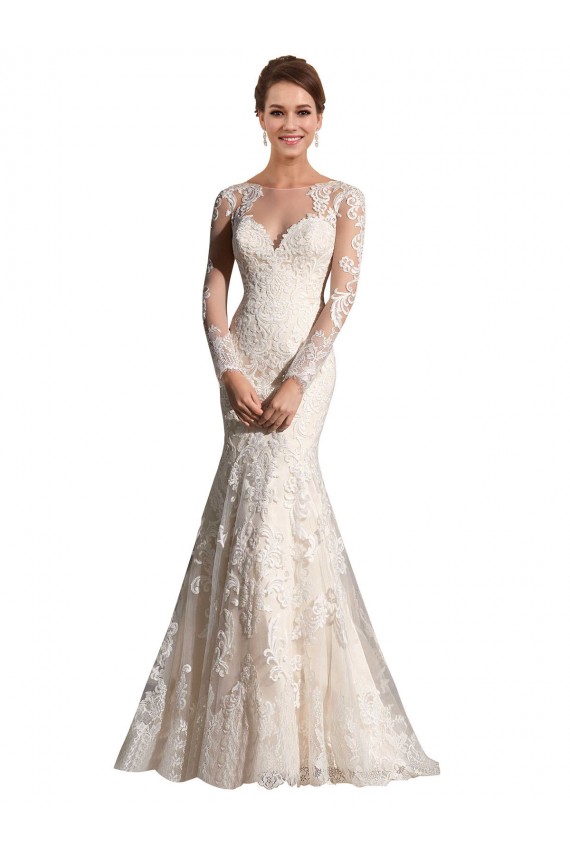 Ivoire & Champagne Sirène Illusion Tulle Dentelle Robes de mariée à Vendre