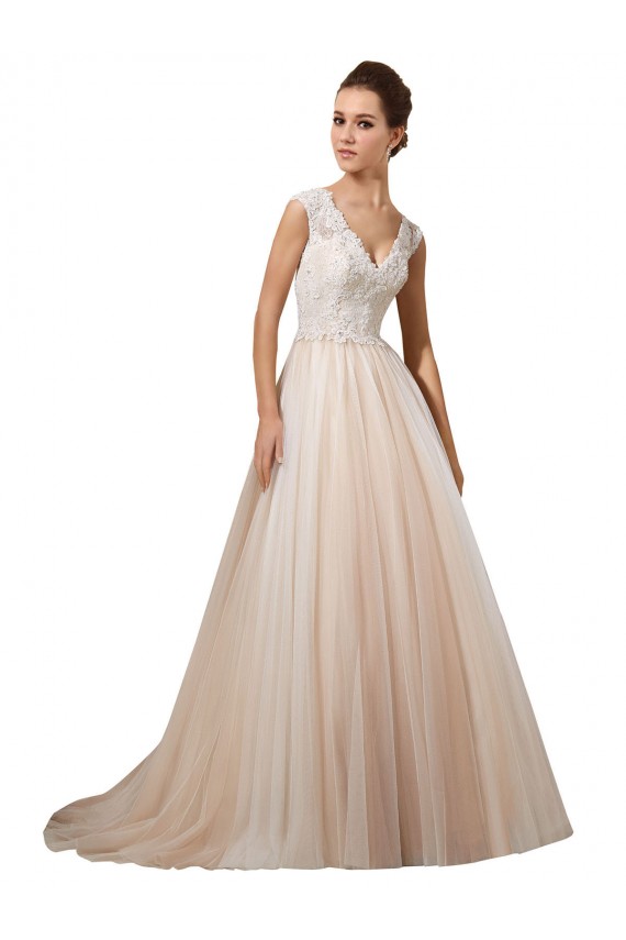 Ivoire & Champagne Trapèze Col V Tulle Dentelle Robes de mariée à Vendre