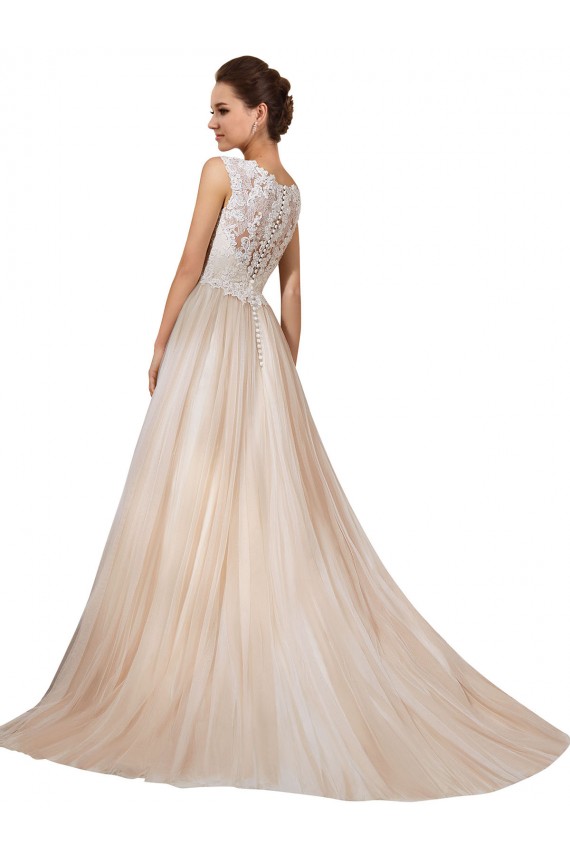 Ivoire & Champagne Trapèze Col V Tulle Dentelle Robes de mariée à Vendre