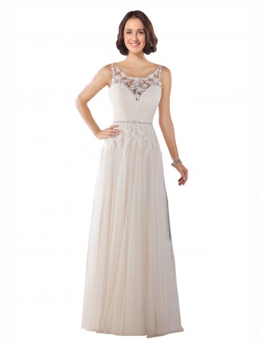 Ivoire & Champagne Trapèze Illusion Balayage train Tulle Boho Robes de mariée à Vendre