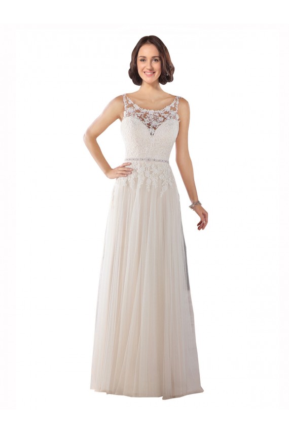 Ivoire & Champagne Trapèze Illusion Balayage train Tulle Boho Robes de mariée à Vendre