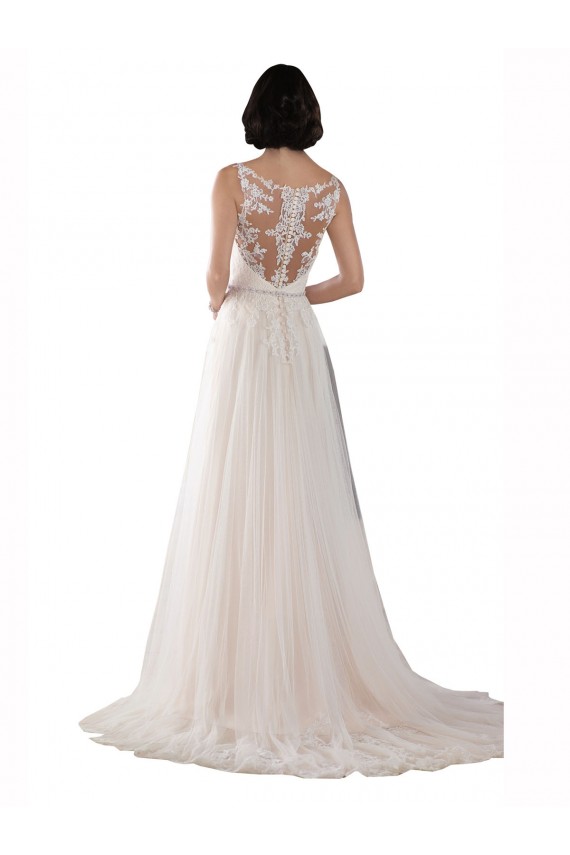 Ivoire & Champagne Trapèze Illusion Balayage train Tulle Boho Robes de mariée à Vendre