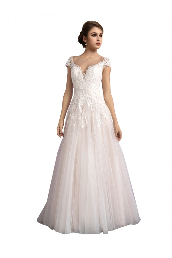 Ivoire & Champagne Trapèze Illusion Traîne cathédrale Tulle Dentelle Plage Robes de mariée à Vendre