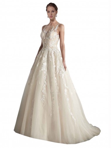 Ivoire & Champagne Trapèze Illusion Tulle Robes de mariée à Vendre