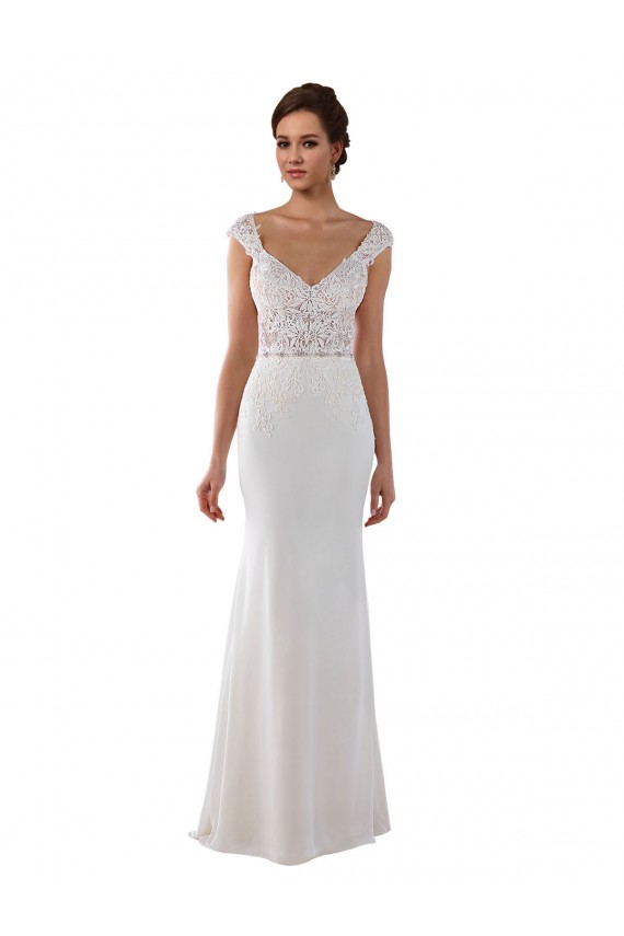 Ivoire Fourreau Col V Dentelle Crêpe Stretch Robes de mariée à Vendre