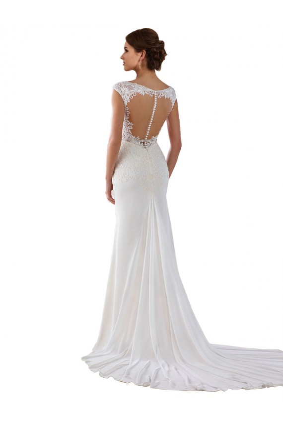Ivoire Fourreau Col V Dentelle Crêpe Stretch Robes de mariée à Vendre