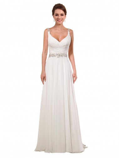 Ivoire Fourreau Col V Mousseline Classique Robes de mariée à Vendre