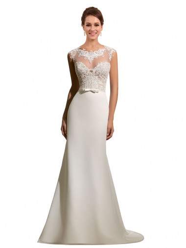 Ivoire Fourreau Illusion Mousseline Dentelle Robes de mariée à Vendre