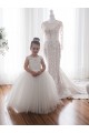 Ivoire Princesse Bateau Tulle Dentelle Longue Robes de demoiselle d'honneur - fillette à Vendre