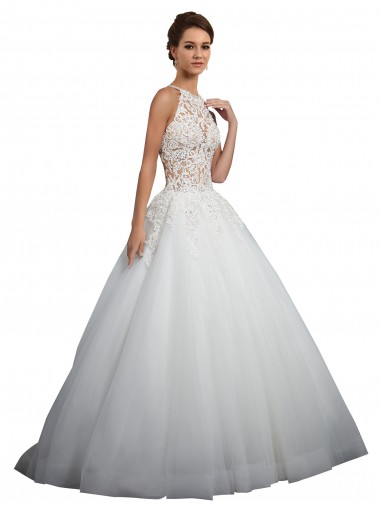 Ivoire Princesse Col Haut Tulle Dentelle Robes de mariée à Vendre
