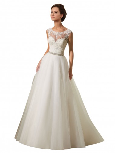 Ivoire Princesse Illusion Tulle Dentelle Robes de mariée à Vendre