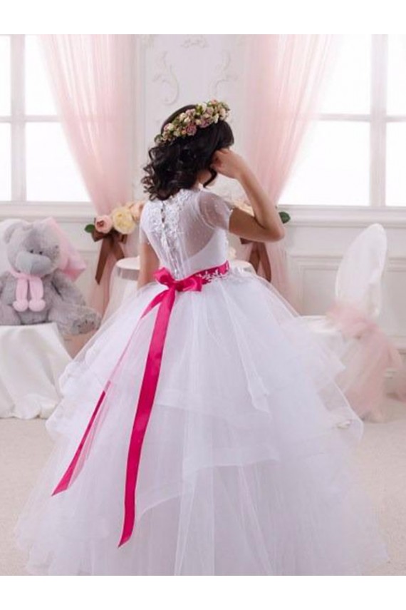 Ivoire Princesse Tulle Dentelle Longue Robes de demoiselle d'honneur - fillette à Vendre
