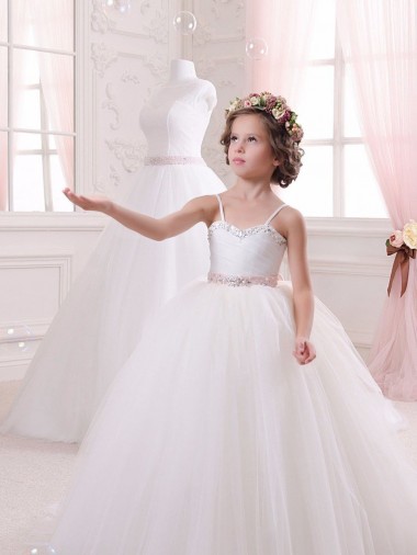 Ivoire Princesse Tulle Longue Robes de demoiselle d'honneur - fillette à Vendre
