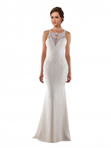 Ivoire Sirène Balayage train Dentelle Crêpe Stretch Robes de mariée à Vendre